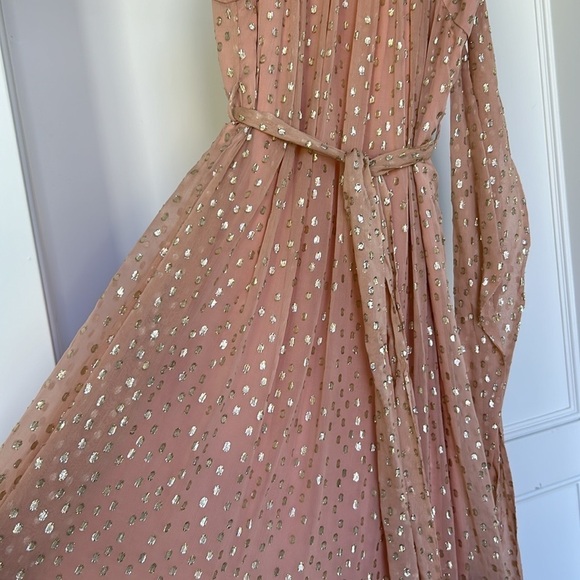 ZIMMERMANN SLEEVELESS TIE NECK DRESS Size 2 Blush Gold MIDI Party Glitter Dress - Picture 10 of 13